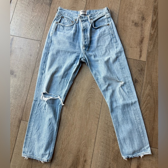 AGOLDE Riley High-Rise Distressed Straight Crop Jeans Light Vintage Wash, - Picture 1 of 4